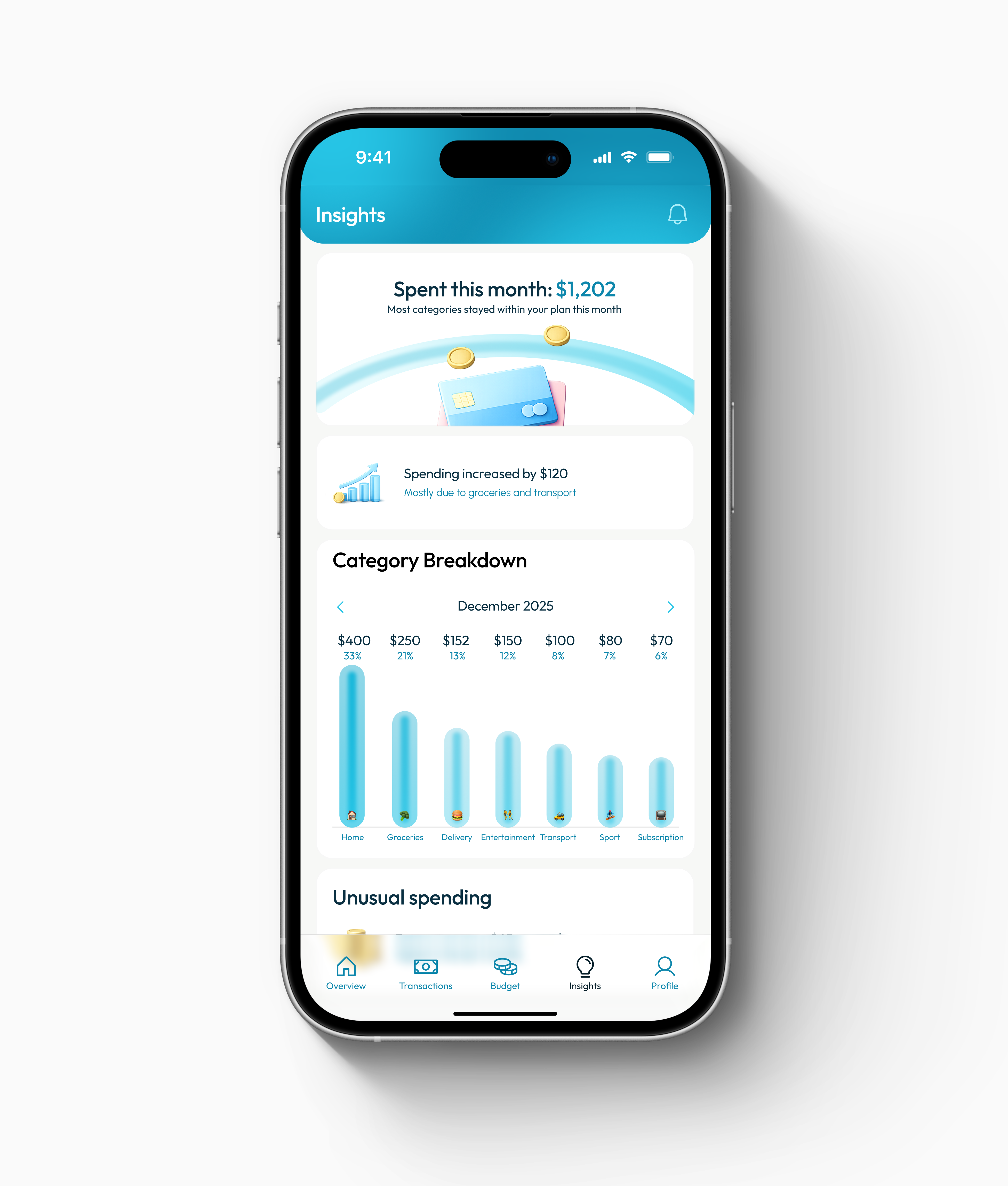 Insights — spend anchor and change vs. last month