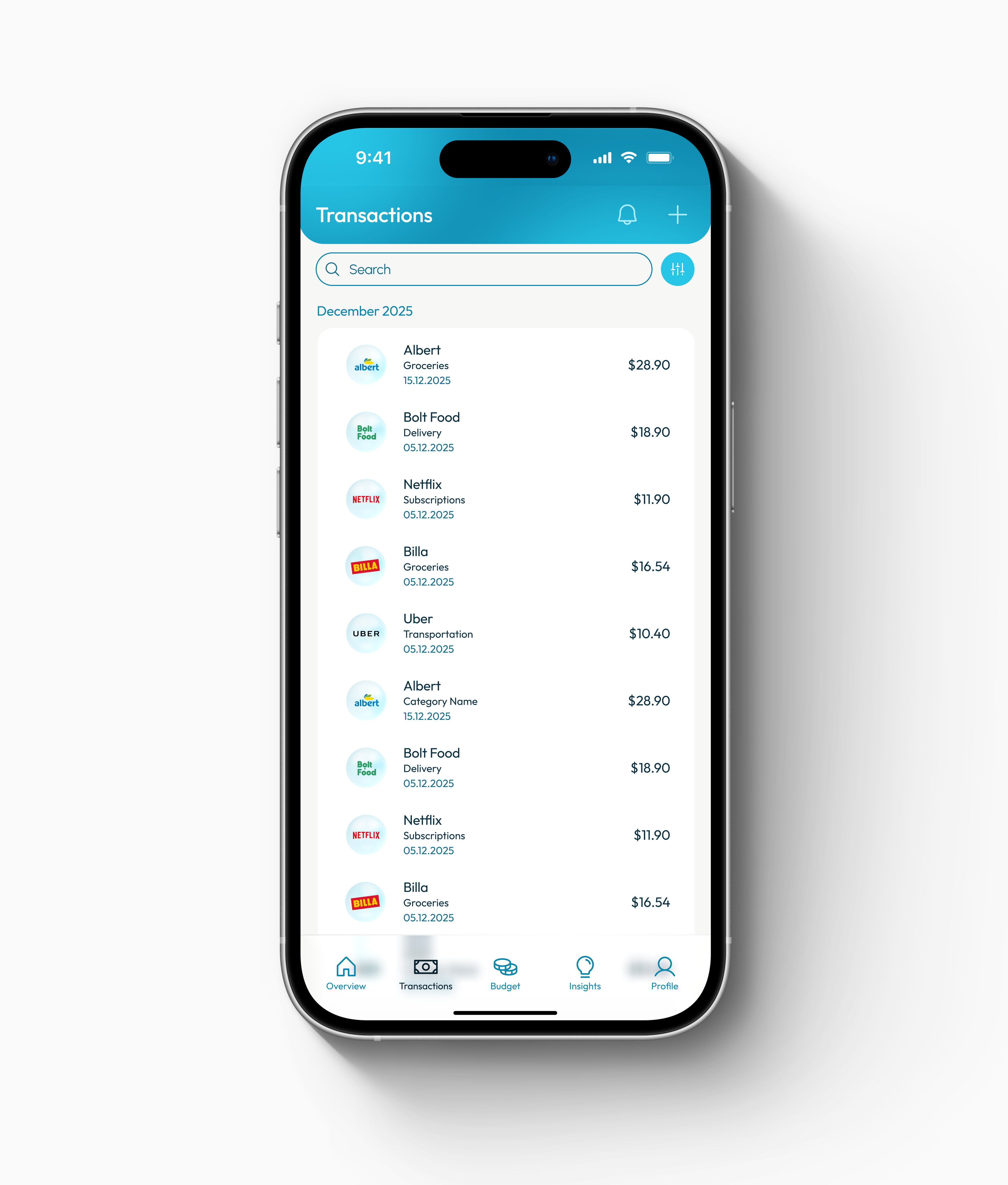Transactions — designed for scanning and quick edits
