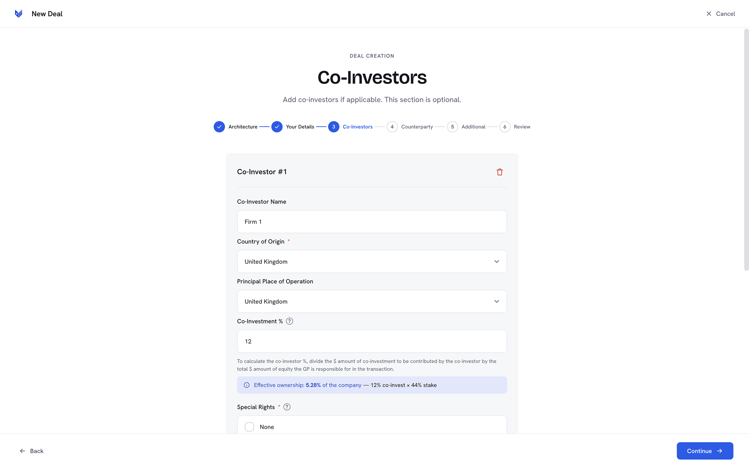 Deal wizard (add co-investor)