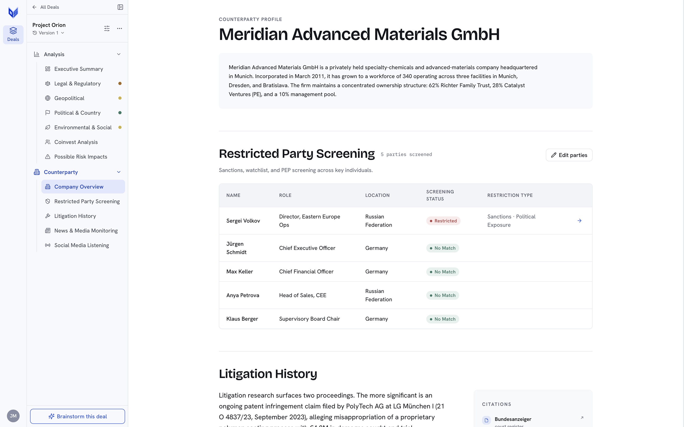 Counterparty page