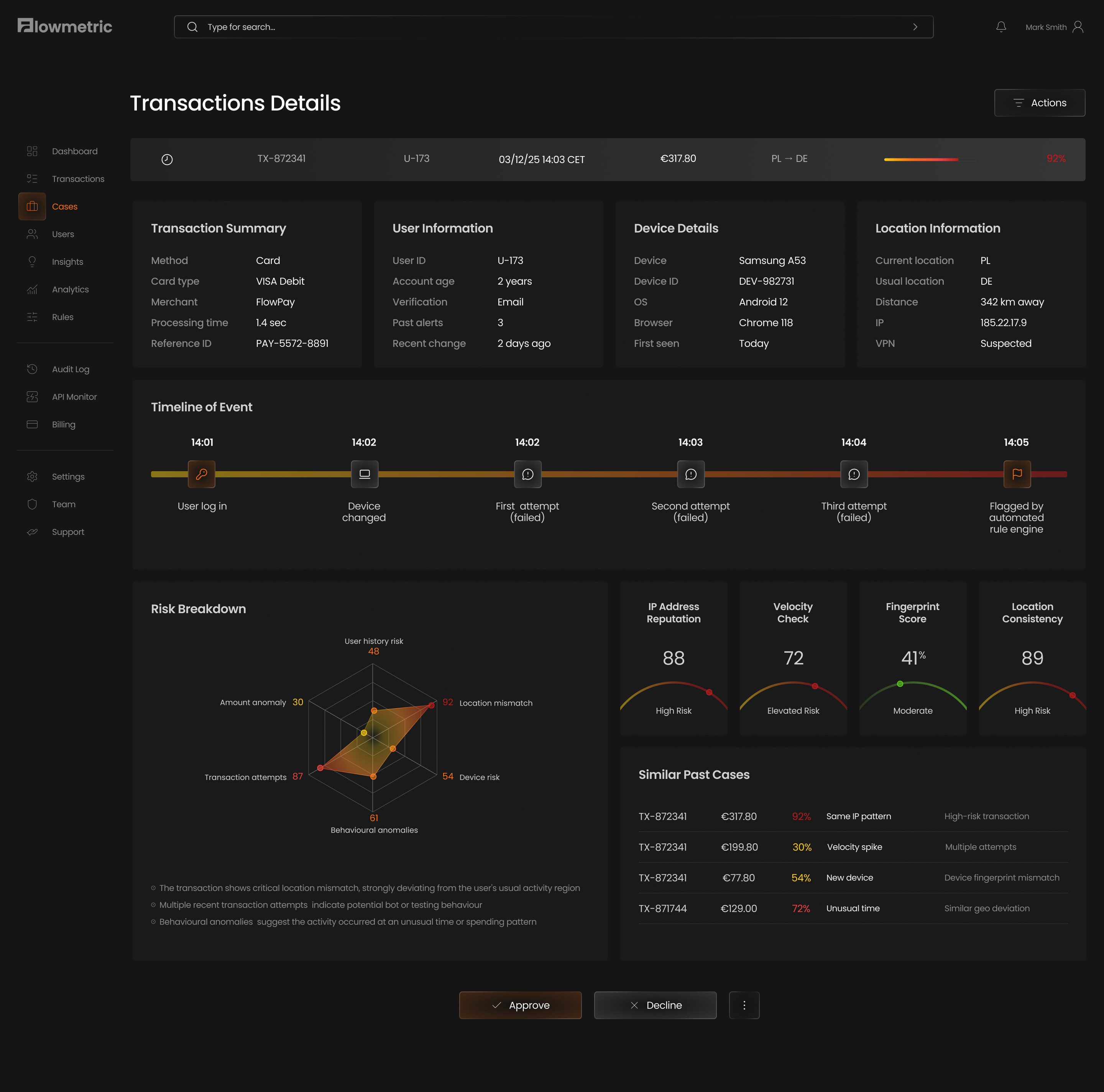 Transaction Details — score, then proof