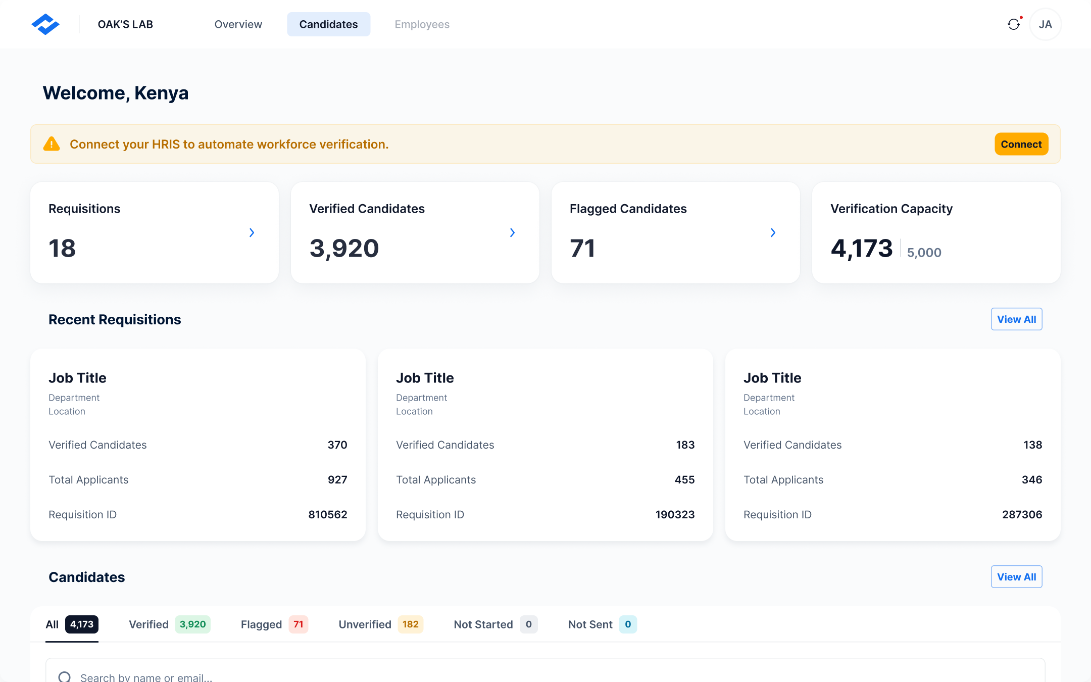 Employer web app — connect your HRIS to automate verification