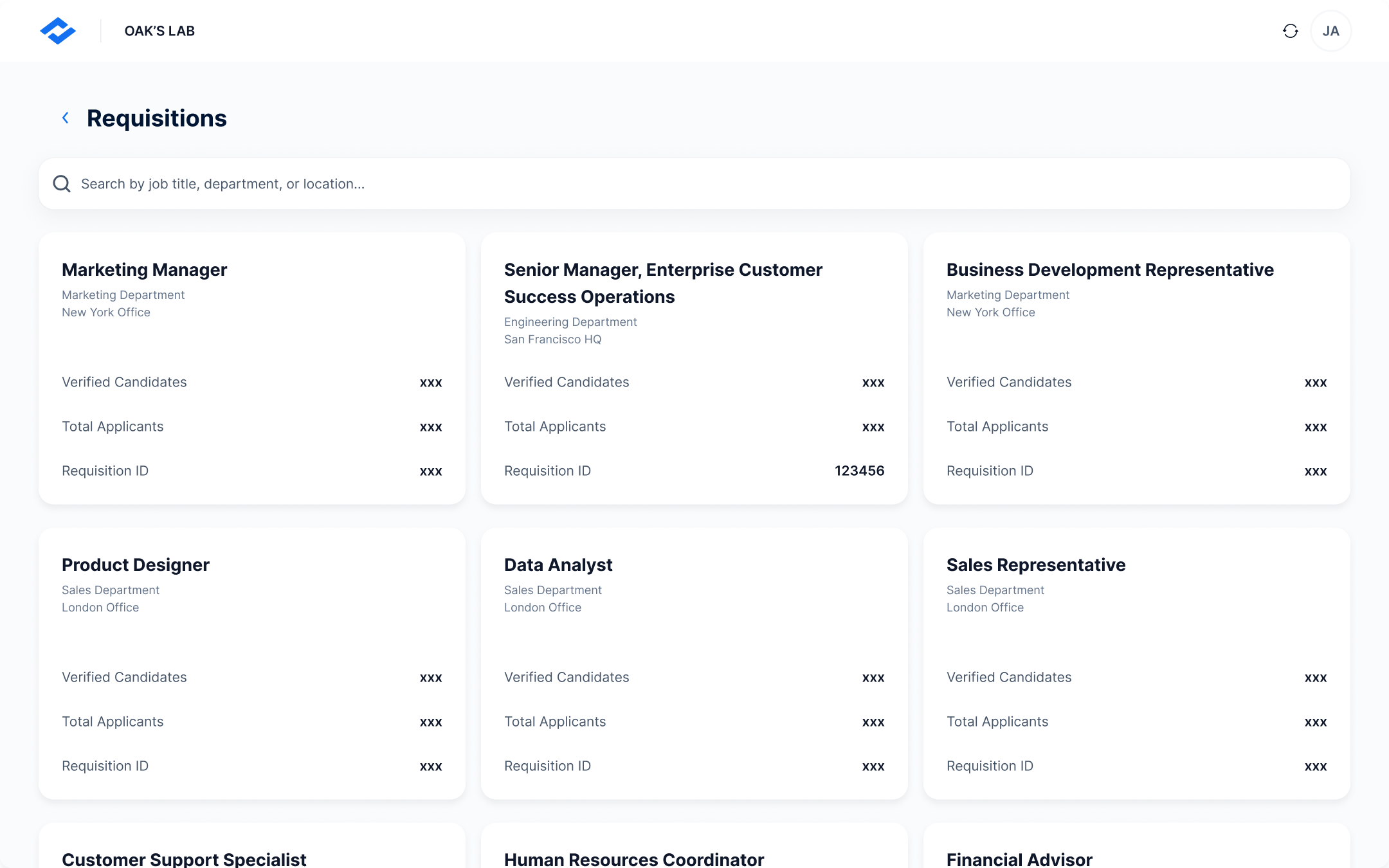 Employer web app — open requisitions